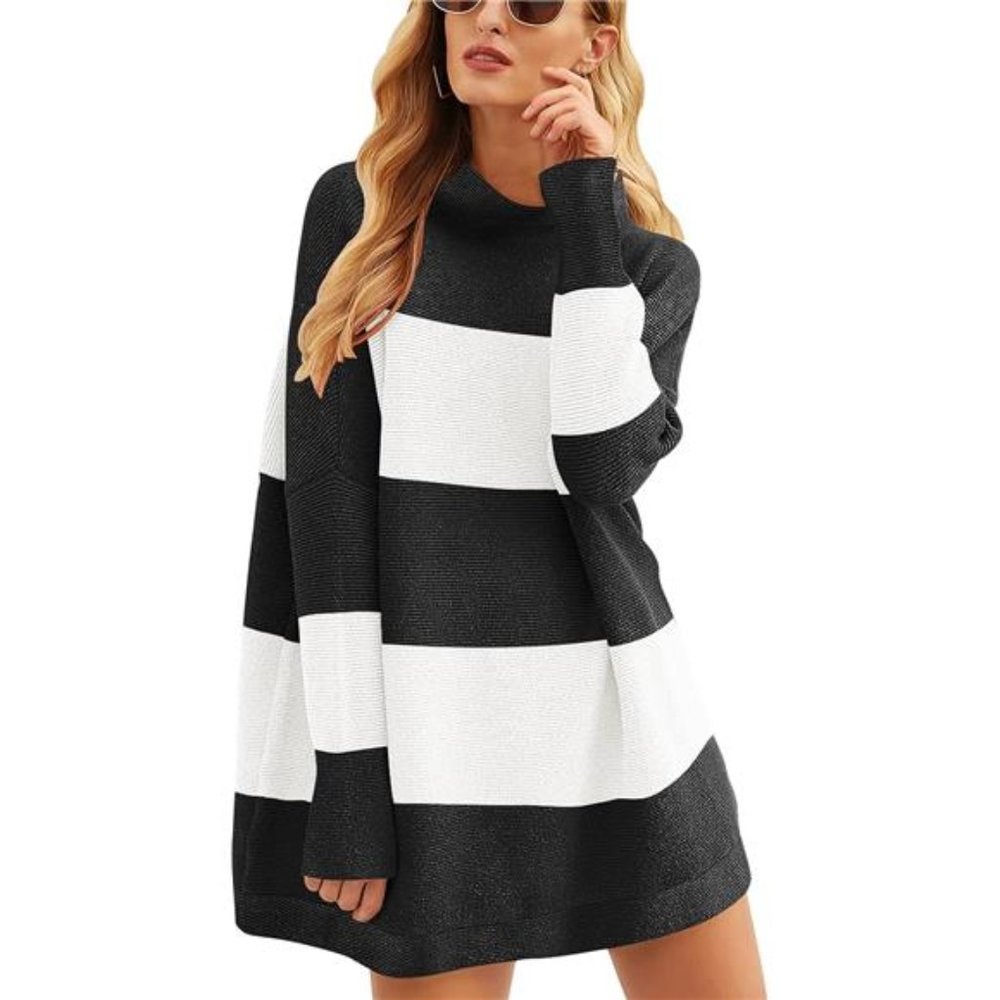 Fall Turtleneck Sleeve Oversized Ribbed Knit Tunic Sweaters Pullover For Women